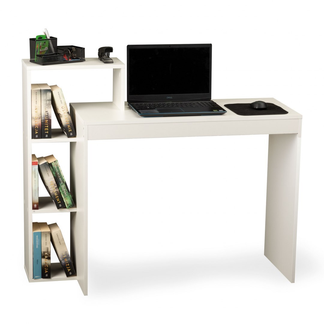 Biurko komputerowe biurowe białe stół +regał 4 półki