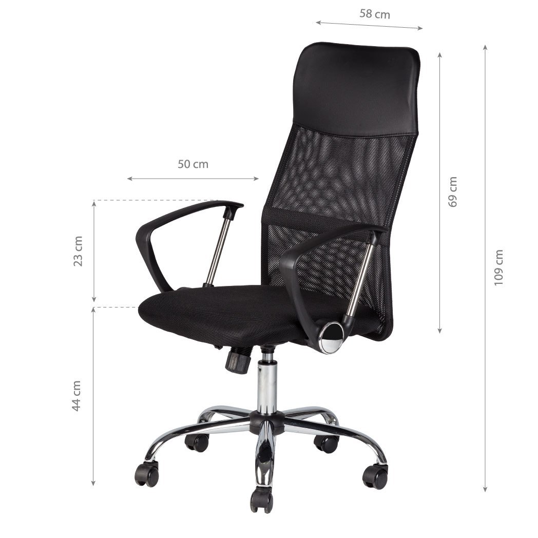 Fotel obrotowy biurowy chromowane nogi wysokie oparcie