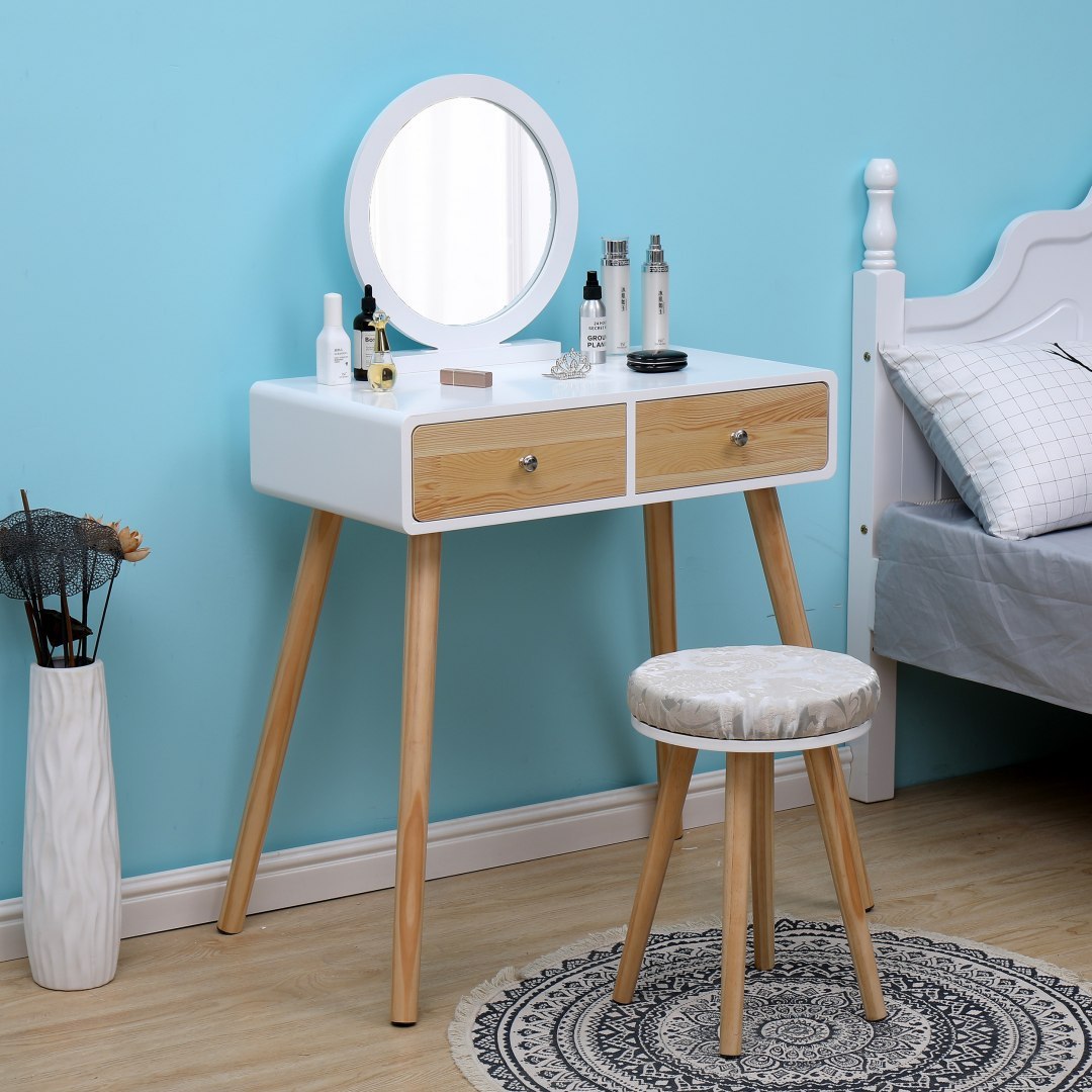 Toaletka kosmetyczna biurko z lustrem - drewniane fronty
