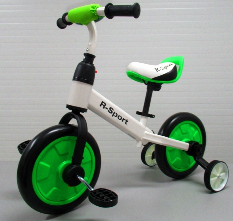 Rowerek biegowy P1 zielony R-Sport z dokładanymi kółeczkami i pedałami 3w1